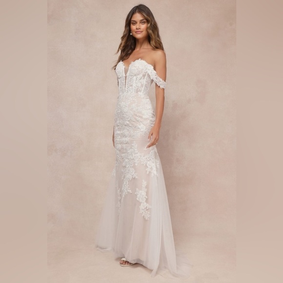 Sz 4 NWOT Lulus Endless Dedication White Embroidered Off-the-Shoulder Maxi Dress - Picture 5 of 10